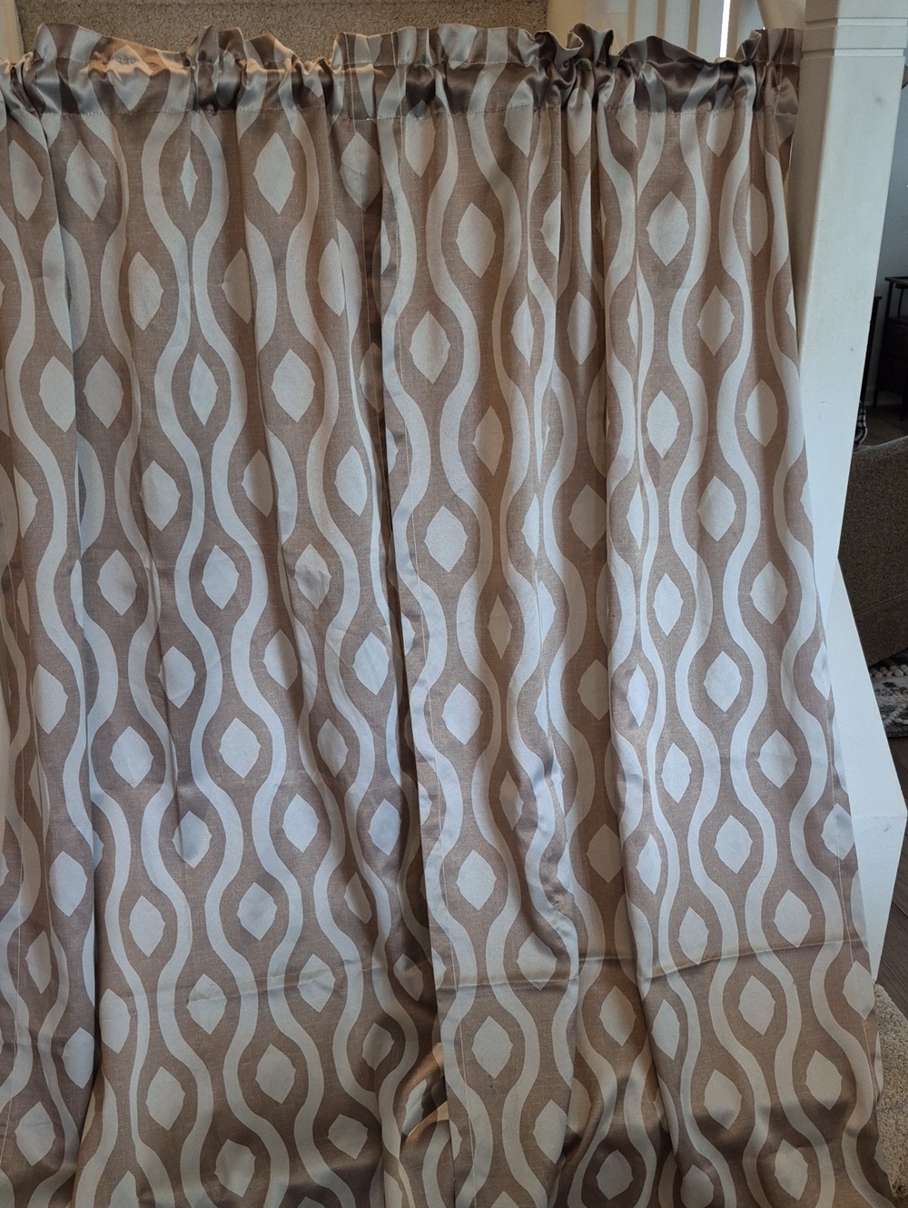 Two Mainstays Taupe and Cream Wave Print Curtain Panels 30x84 (60x84)